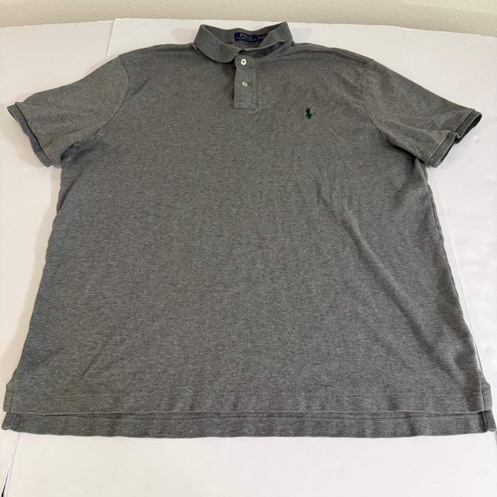Polo Ralph Lauren Mens XL Gray Short Sleeve Cotton Polo Shirt Green Pony Logo